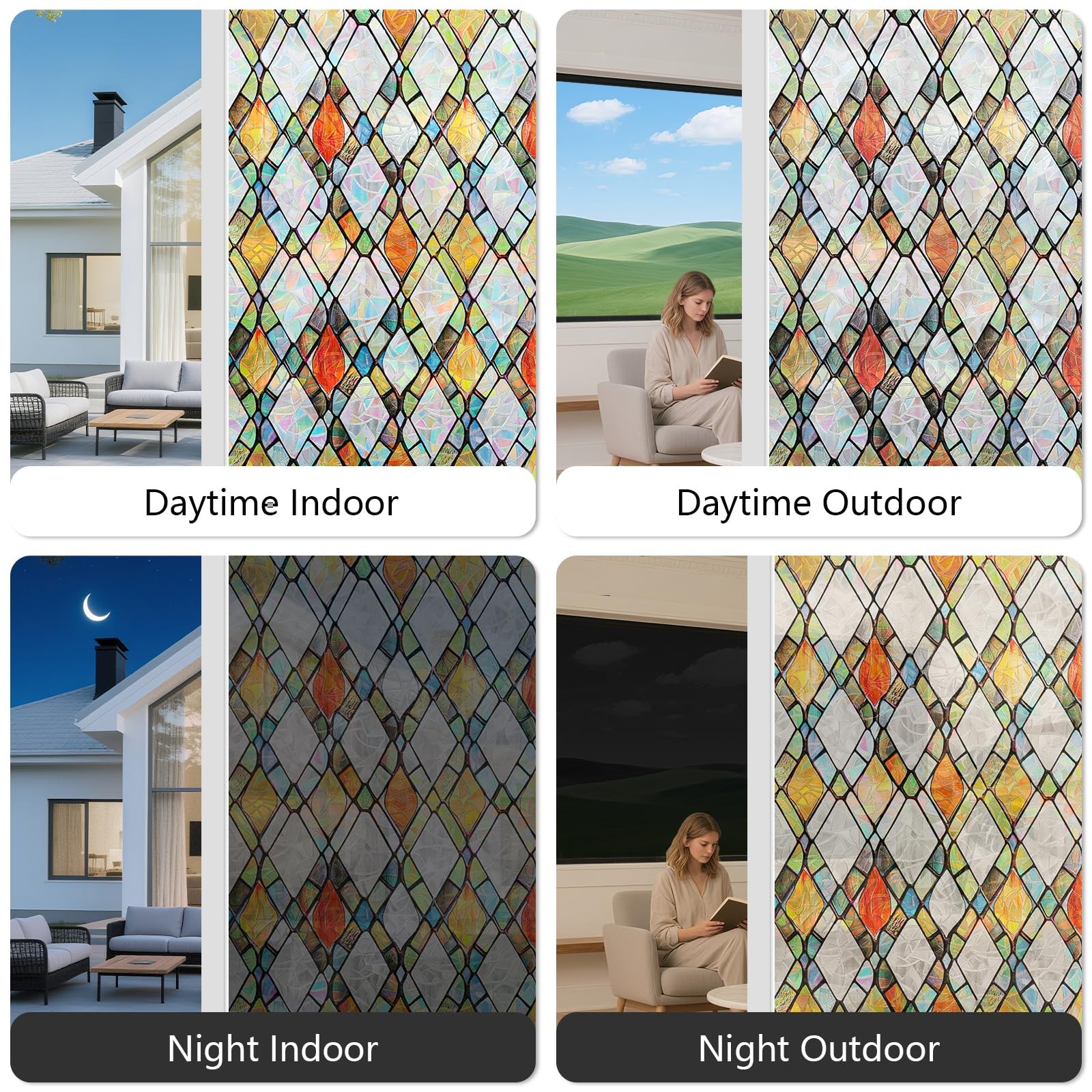 LEMON CLOUD Window Privacy Film with Tools, 17.5 x 78.7 Inch, Rainbow Lattice