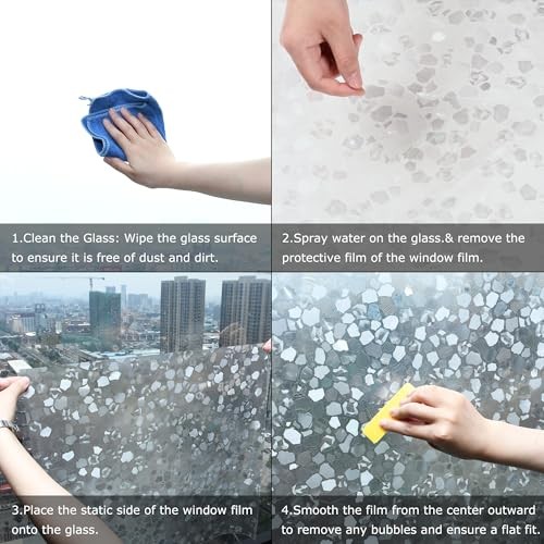 Window Privacy Film, 3D Prism Stone Static Clings Stained Glass 23.62″ x 78.74″