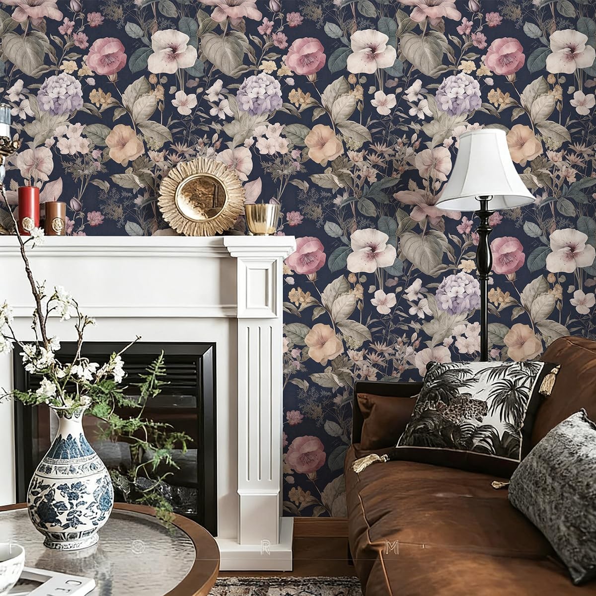 Vintage Floral Peel and Stick Wallpaper Contact Paper 16.9″ x 118.1″ Dark
