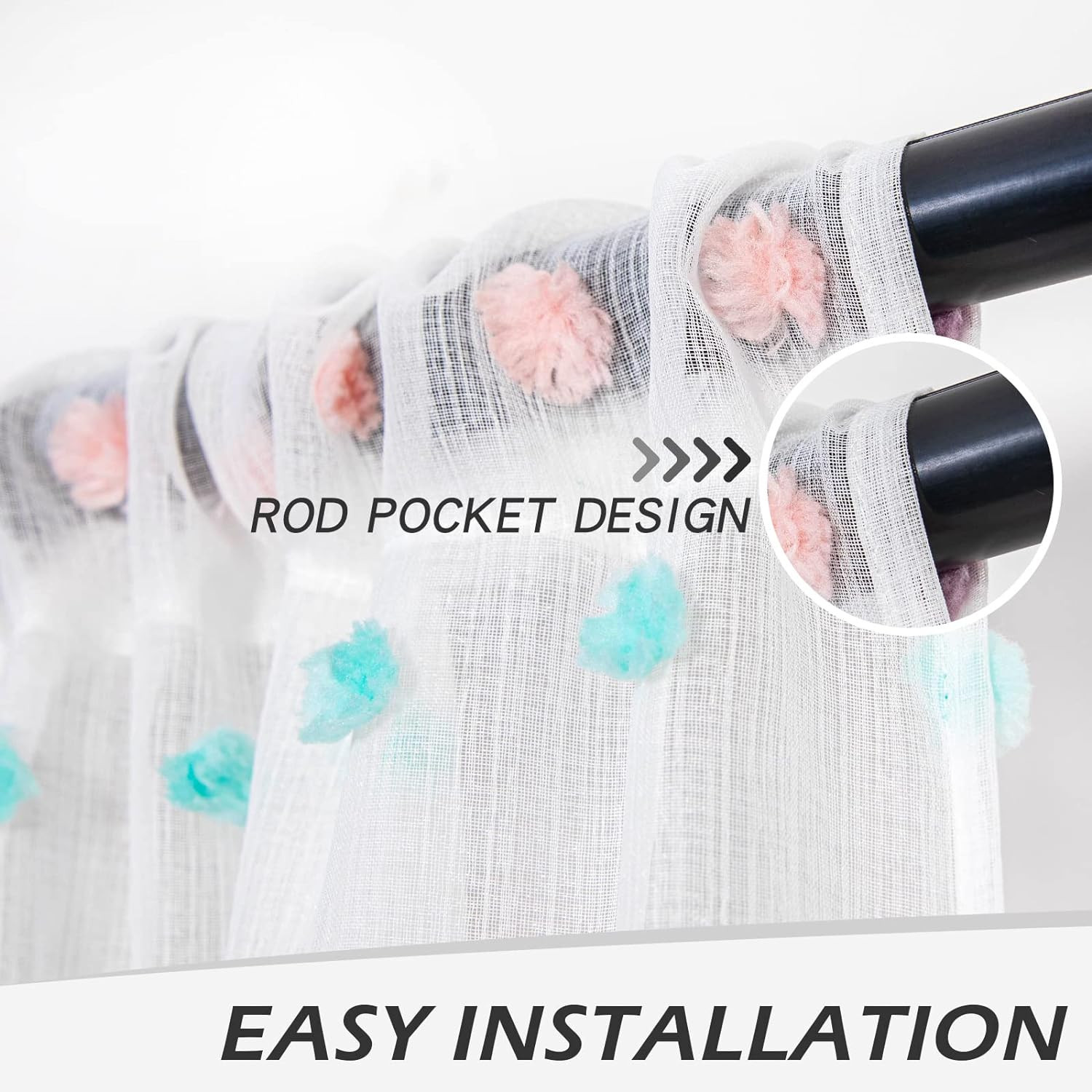 Small Curtains for Kitchen Windows Rainbow Pom Pom Curtains for Bedroom Light Fi