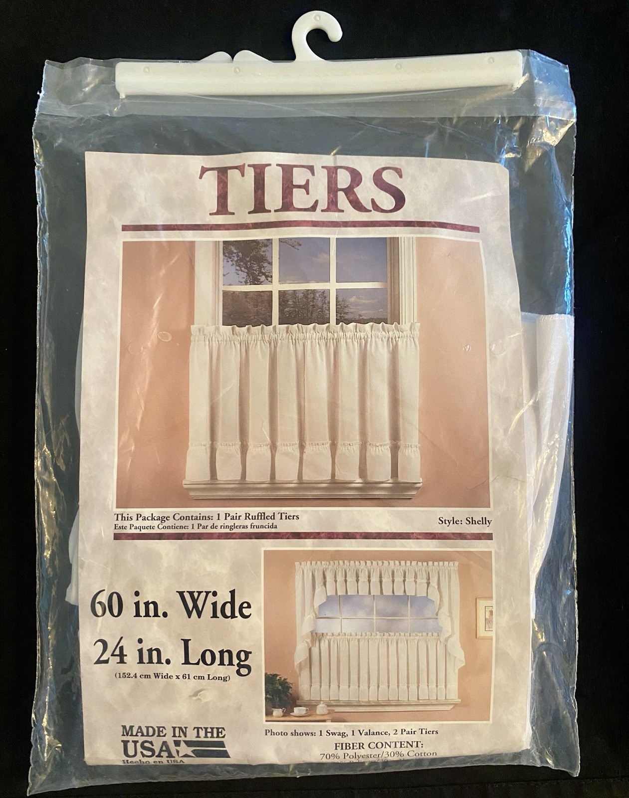 Farmhouse Ruffled White Kitchen Window Curtains Pair 60”x24” NEW Sealed USA