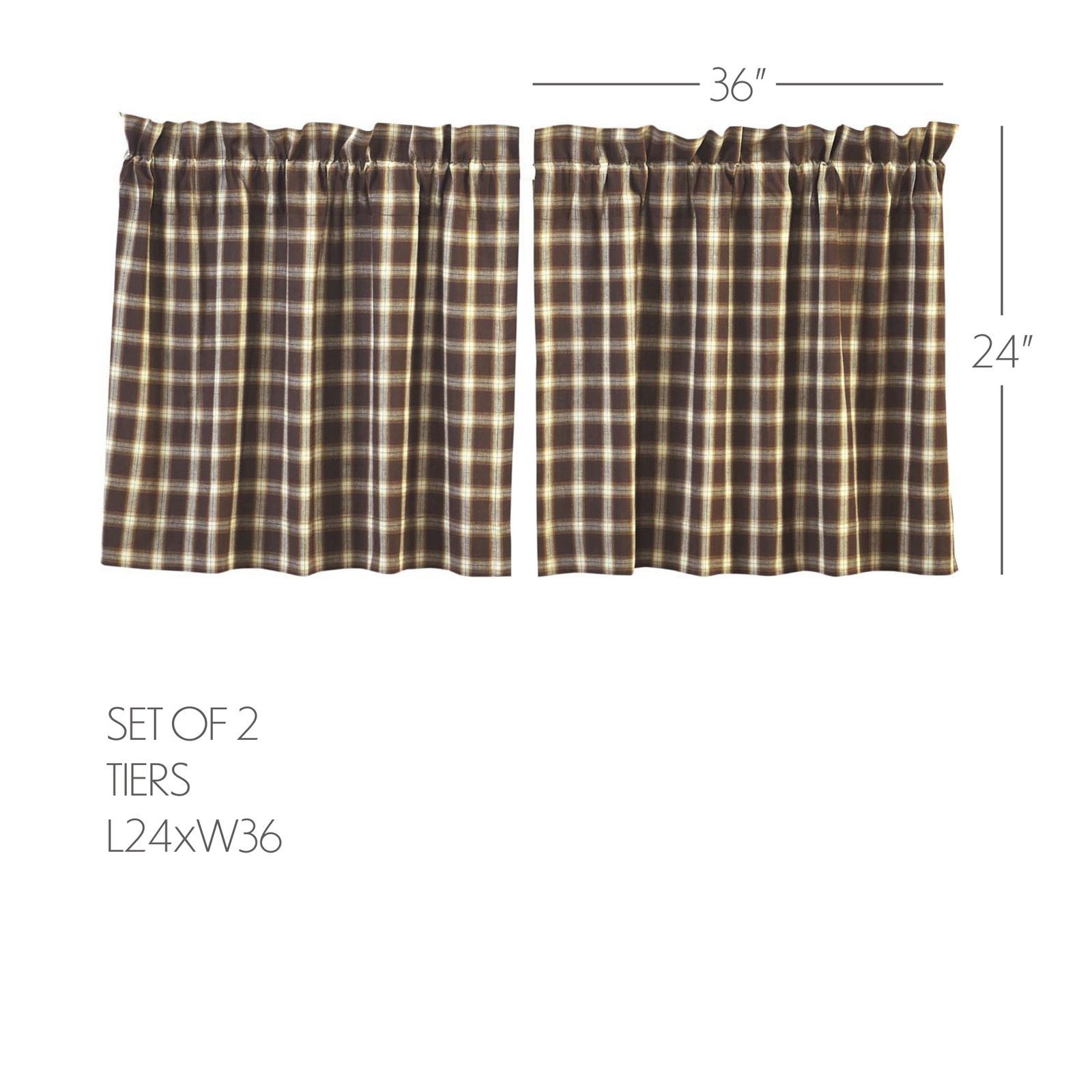 Rustic 24″x36″ Tier Pair Brown Rod Pocket Kitchen Window Curtains VHC Brands