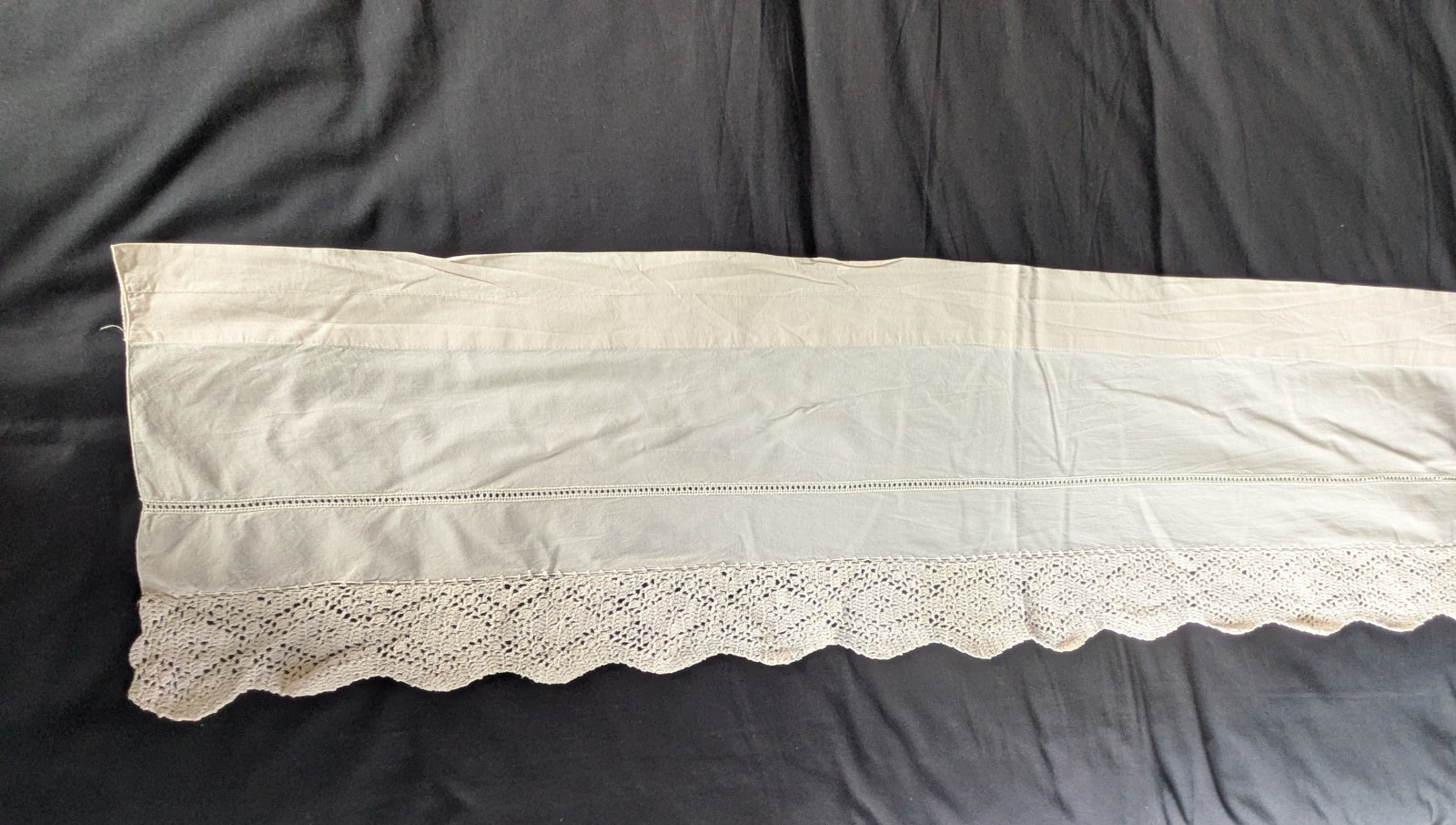 Essential Home Linen Valance Curtain Cream Ivory with Crocheted Edge 14x 57