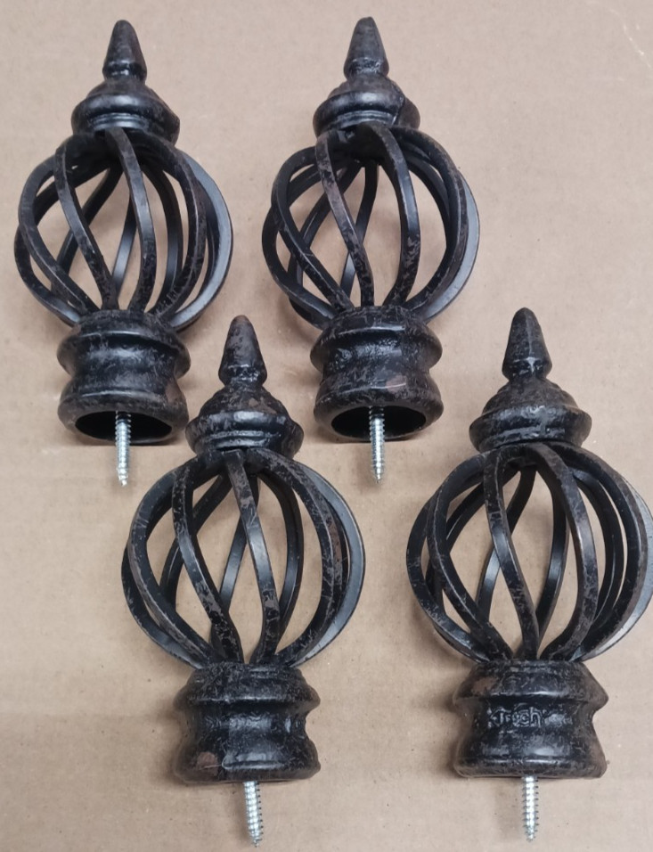 4 CURTAIN ROD FINIALS for 1″ inch Rod or Pole Black Cast Iron screw to wood Pole