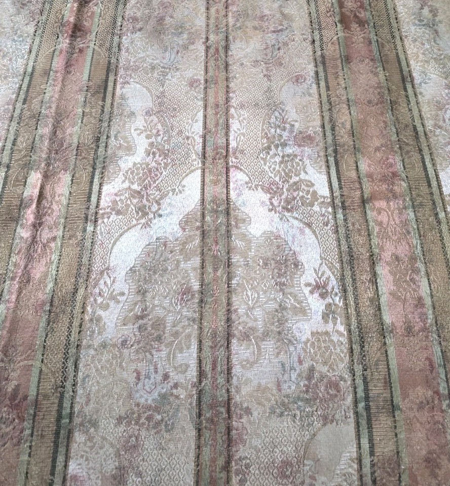 Vtg Croscill 4 Curtain Panels 86×53” Jacquard Damask Floral Beige Golden Pink
