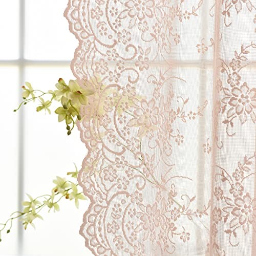 Blush Lace Curtains 96 Inches Long 2 Panels 52″W x 96″L (Pack of 2) Blush Pink