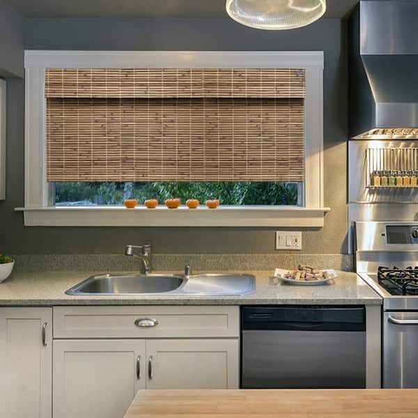 Modern Farmhouse Cut-To-Size Driftwood Flat-Weave Cordless Light-Filtering Bambo