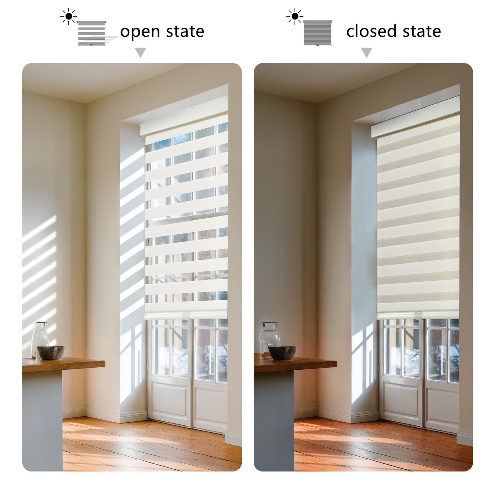 Cordless Zebra Blinds for Windows Pull Down Roller 40×72. Beige