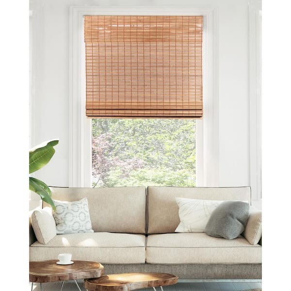 Chicology Cordless Light Filter Natural Woven Bamboo Roman Shade Brown Squirrel
