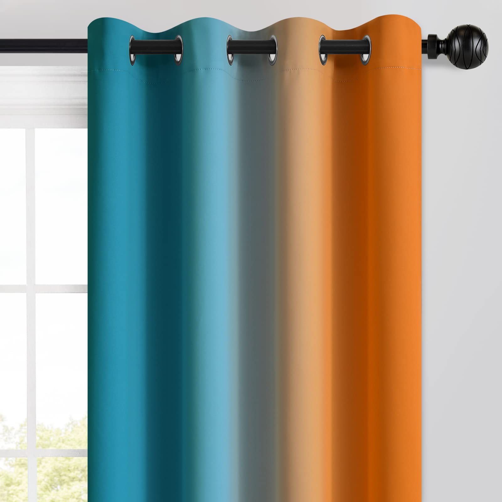 Ombre Orange and Blue Curtains for Bedroom, Gradient Room Darkening Curtains,…