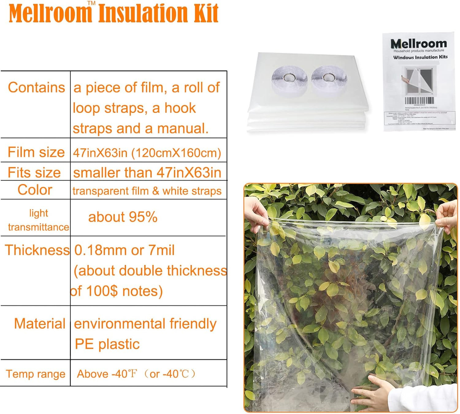 Adjustable Window Insulation Kit 47Inx63In(120X160Cm) for Winter Keep Cold Out,C