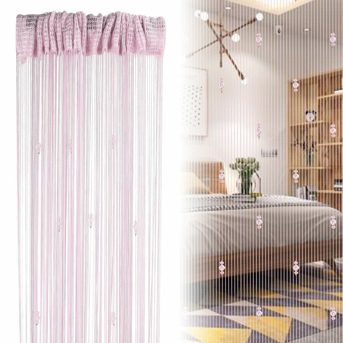 String Door Curtain Crystal Beads Room Divider Tassel Fringe Window Panel Beaded