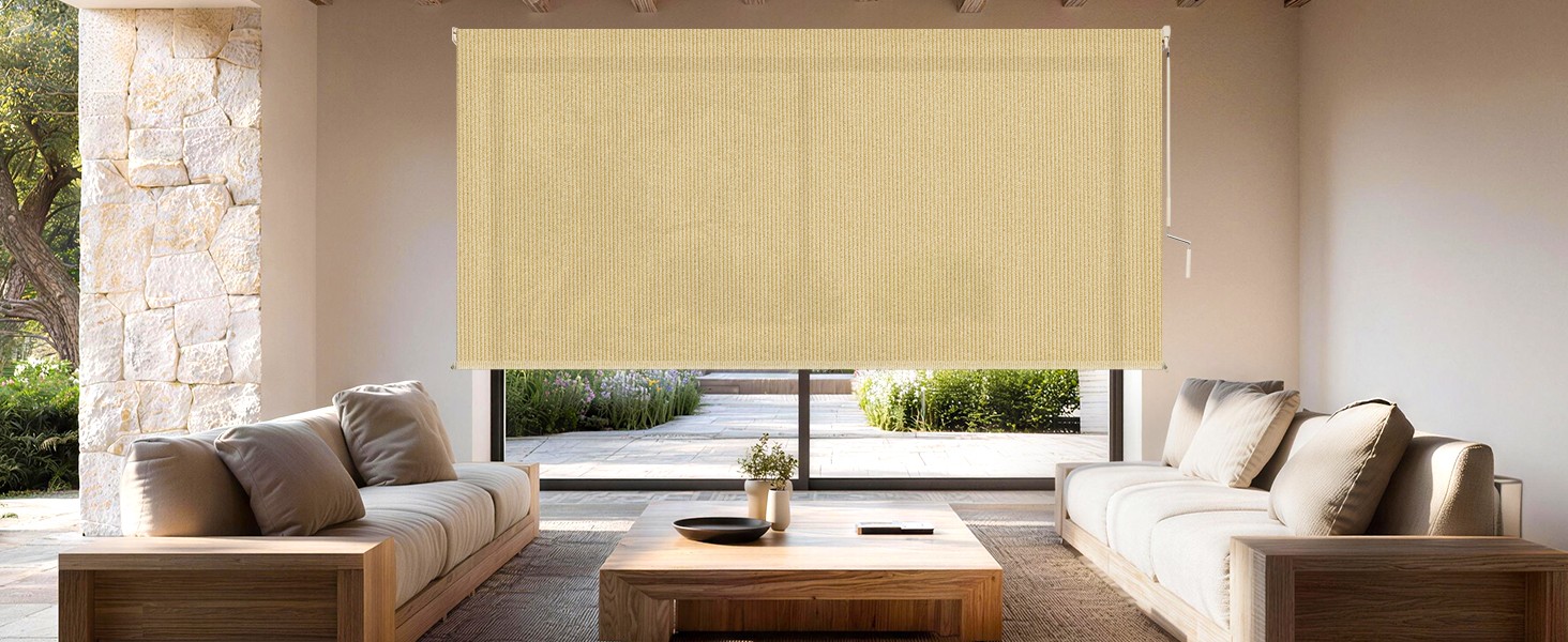 Outdoor Roller Shades for Patio, Mocha 10′ W x 8′ H Cordless Patio Shades Roll