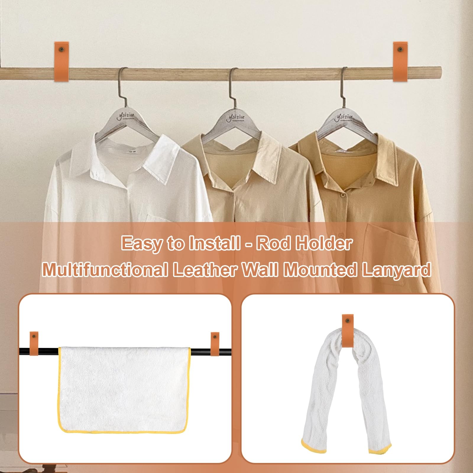 4 Pcs Leather Hook Lanyard Wall Hanging Straps Towel Hook Curtain Rod Holder