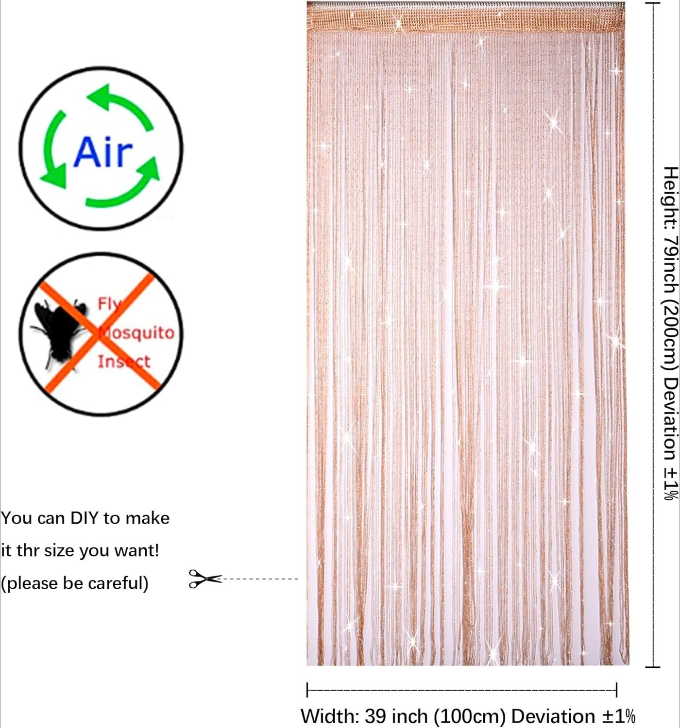2 Pack Door Bead String Curtain Room Divider Decor Beaded Curtains for Doorway