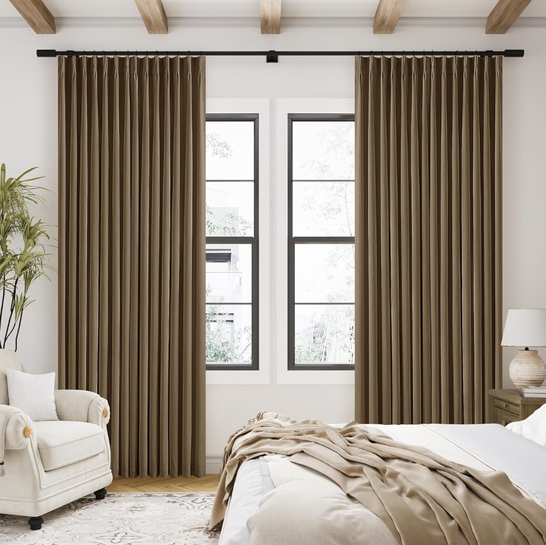 Dutch Cocoa Twodrapes Linen Blackout Curtains 96x40Inch 2 Panels Pinch Pleat