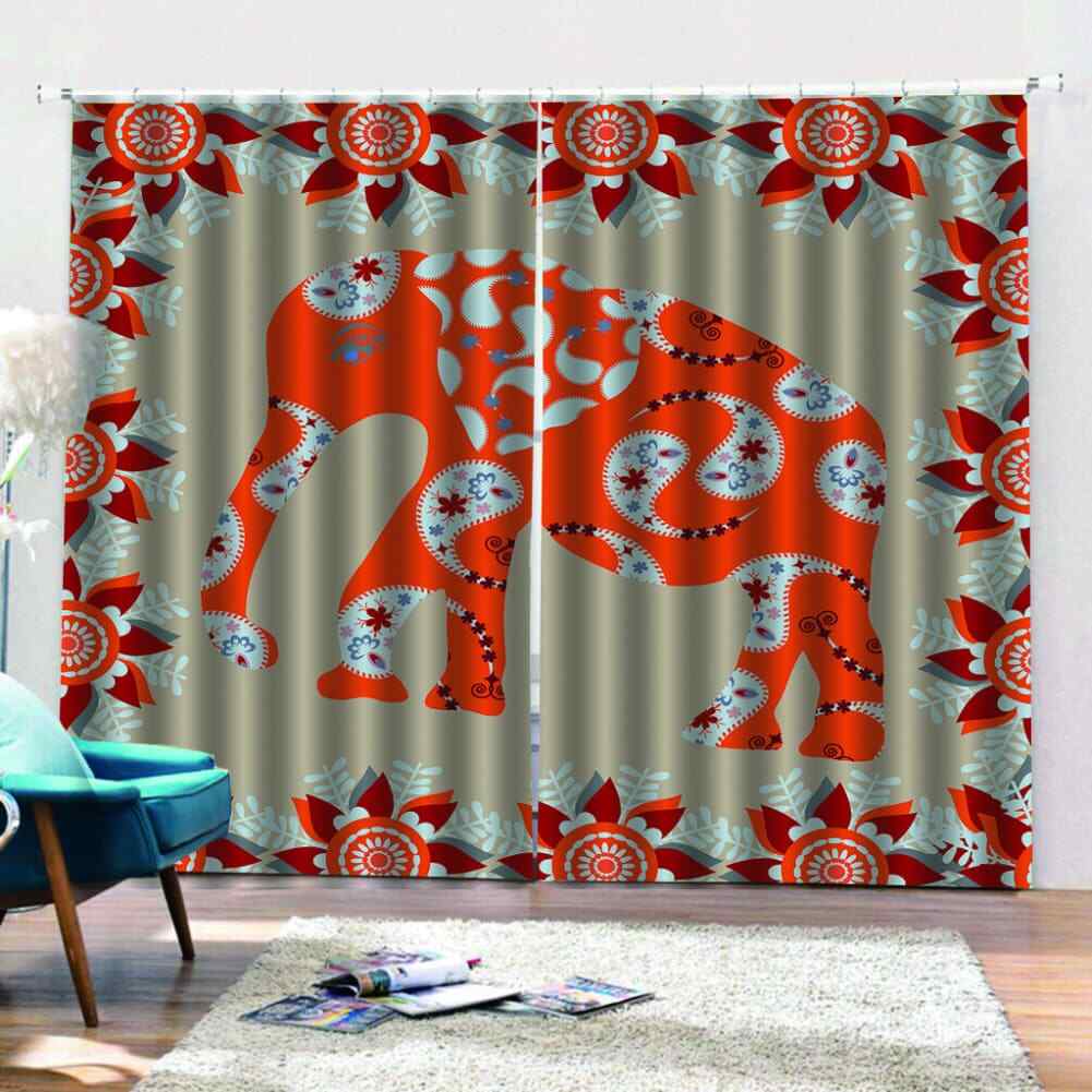 jubilant red big elephant theme Printing 3D Blockout Curtains Fabric Window