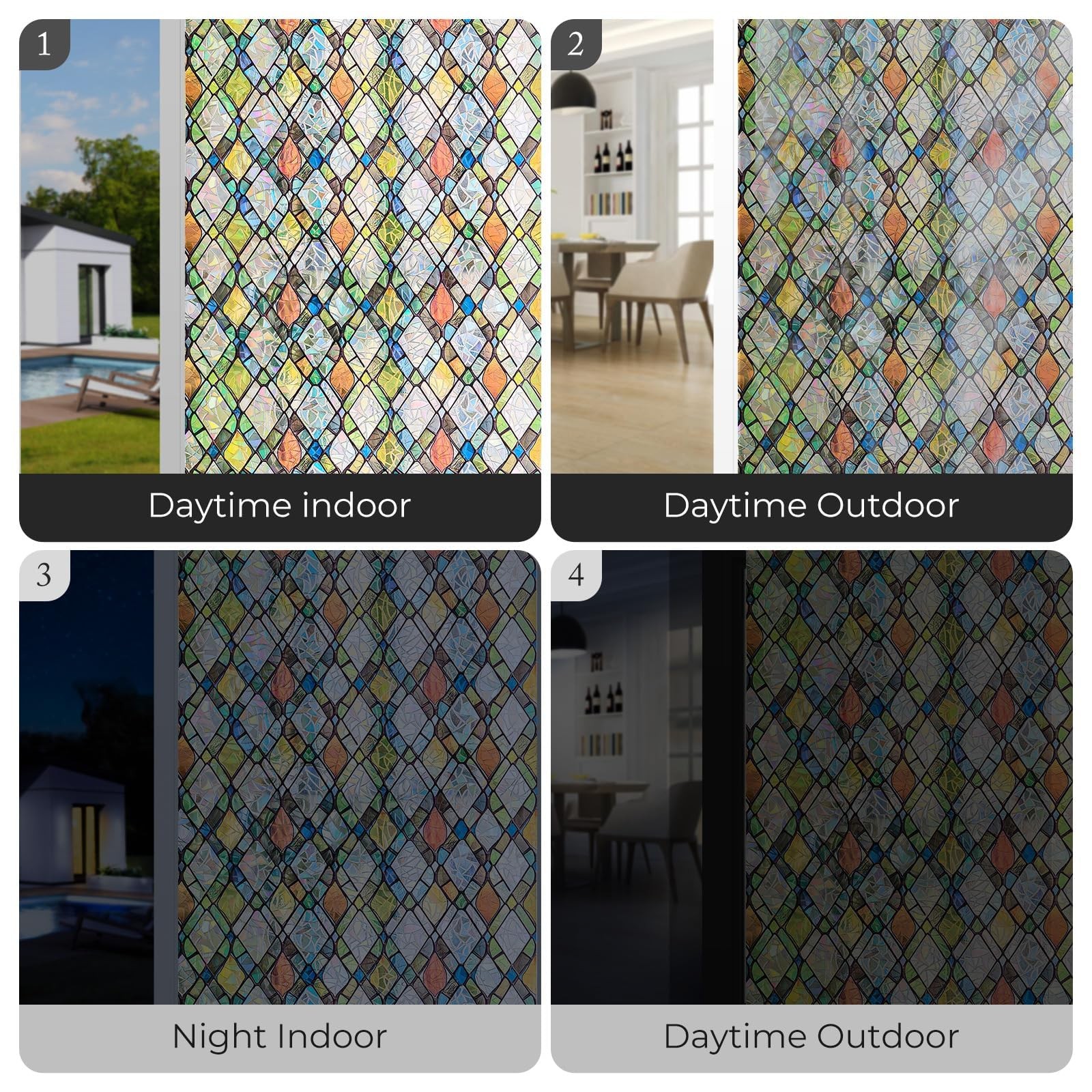 Window Privacy Film, Stained Glass Decorative Static Cling, Removable Laser S…
