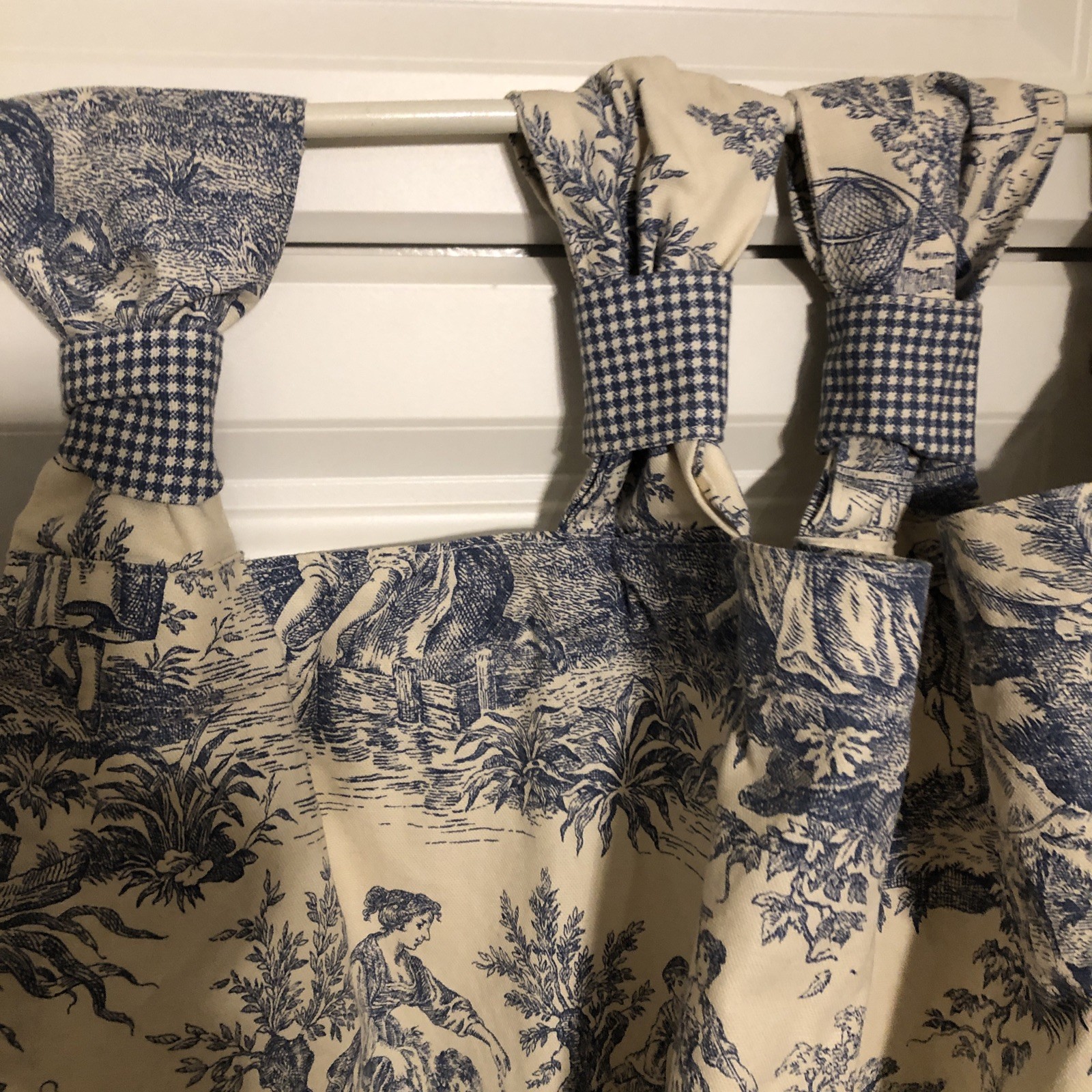 Waverly Pair Rustic Blue Cream Toile Curtains 82 X 50 Cotton Fancy Tops