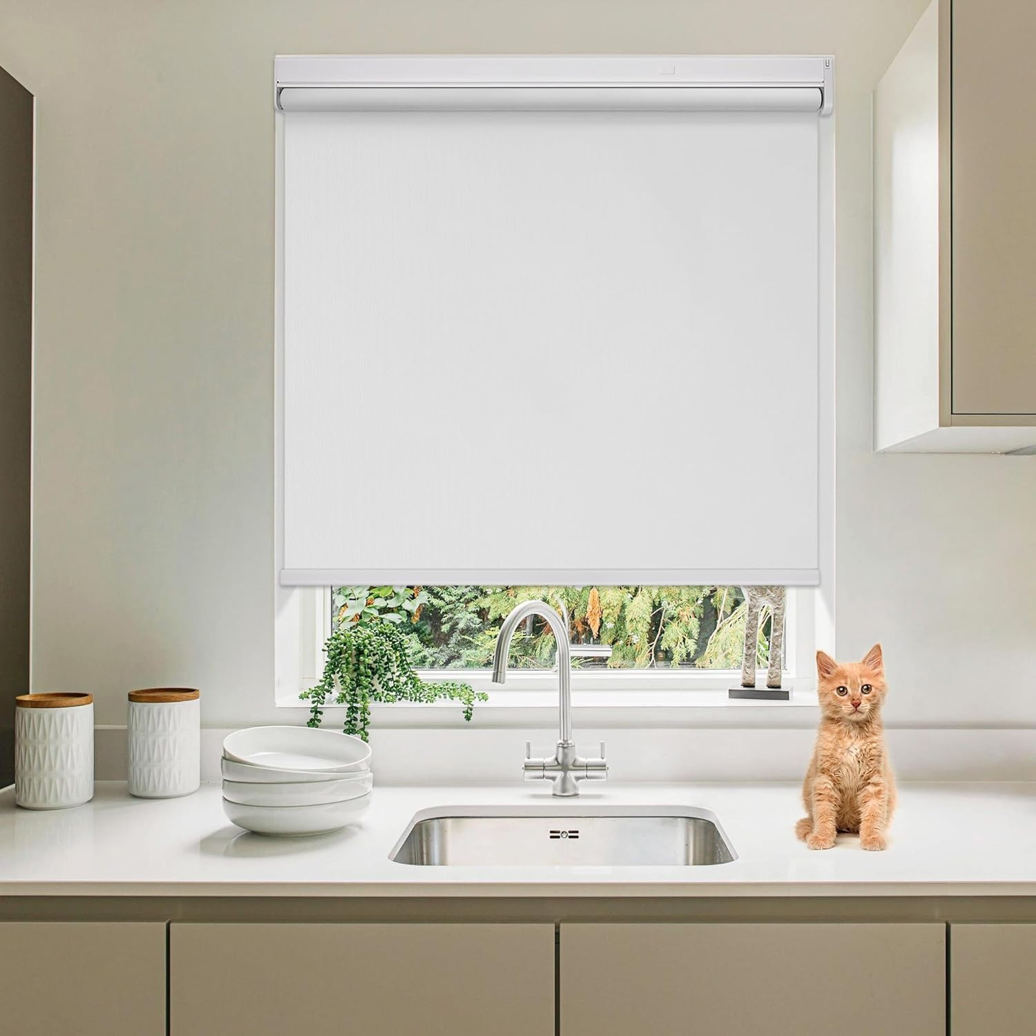Smart Motorized Blackout Blinds with Remote, Alexa Compatible, 34″x72″ White