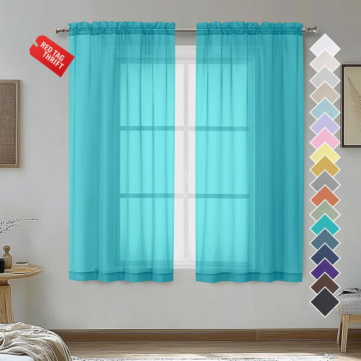 Turquoise Sheer Curtains 2 Panel Sets 84″ Inch Length