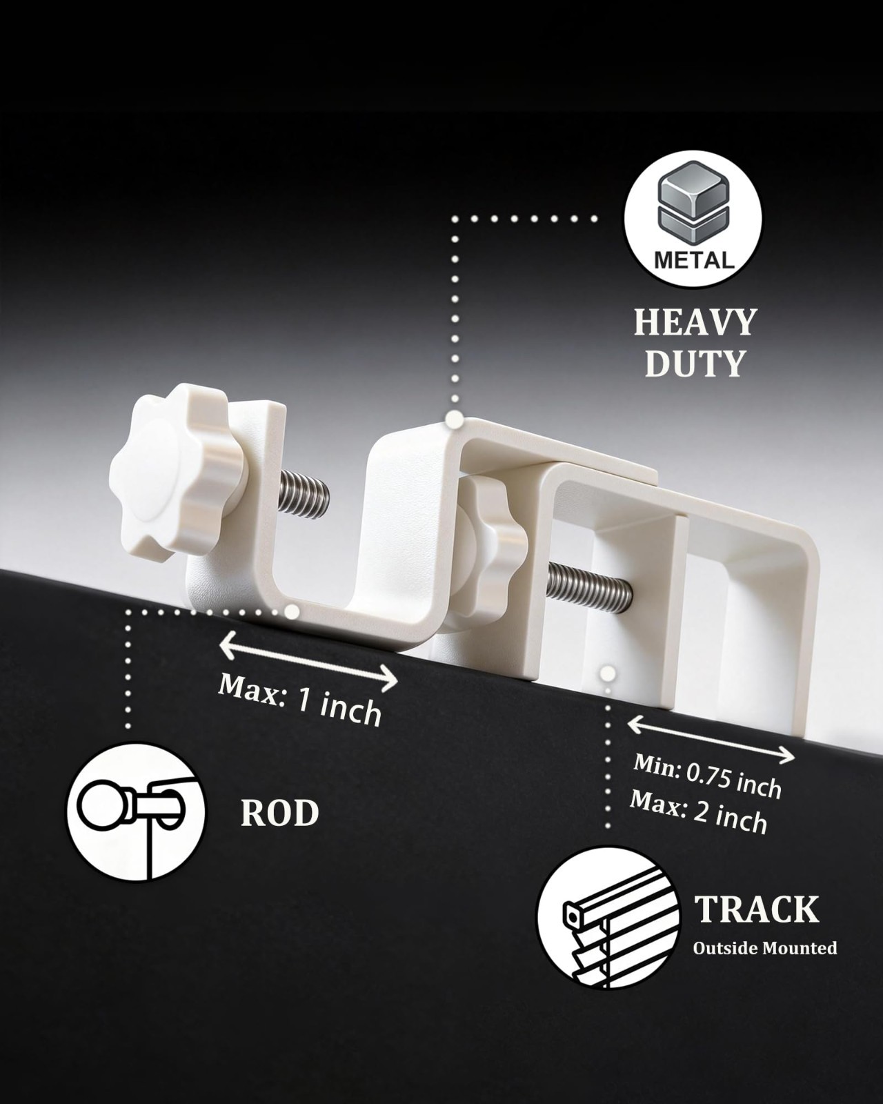 No Drill Curtain Rod Brackets for Outside-Mount Blinds, Tool-Free Holders, 4 Pac