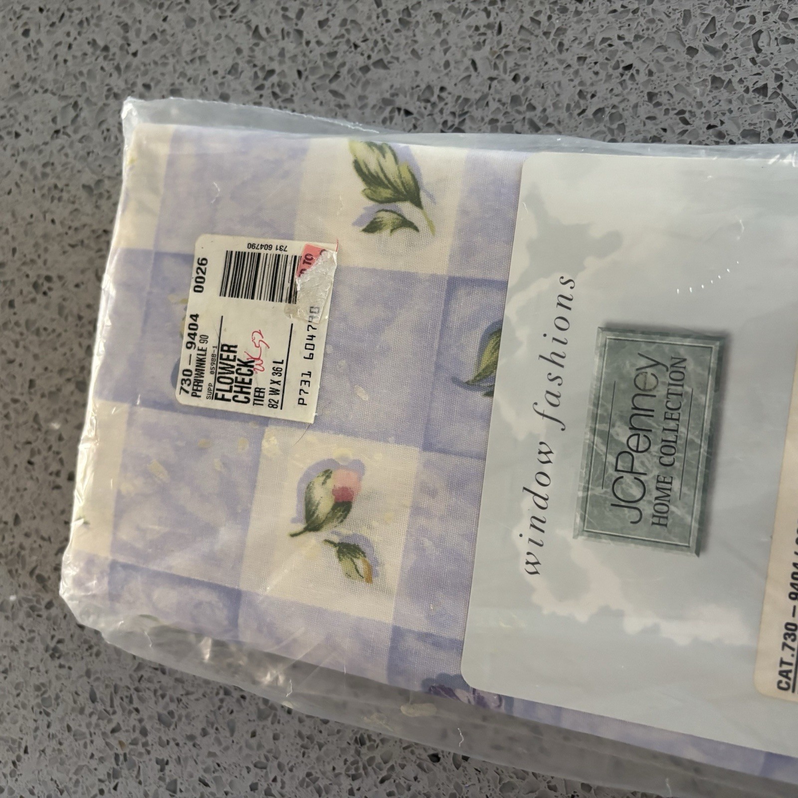 New Old Stock Vintage Jc Penney 1 Tier Window Curtain Blue Check Floral White