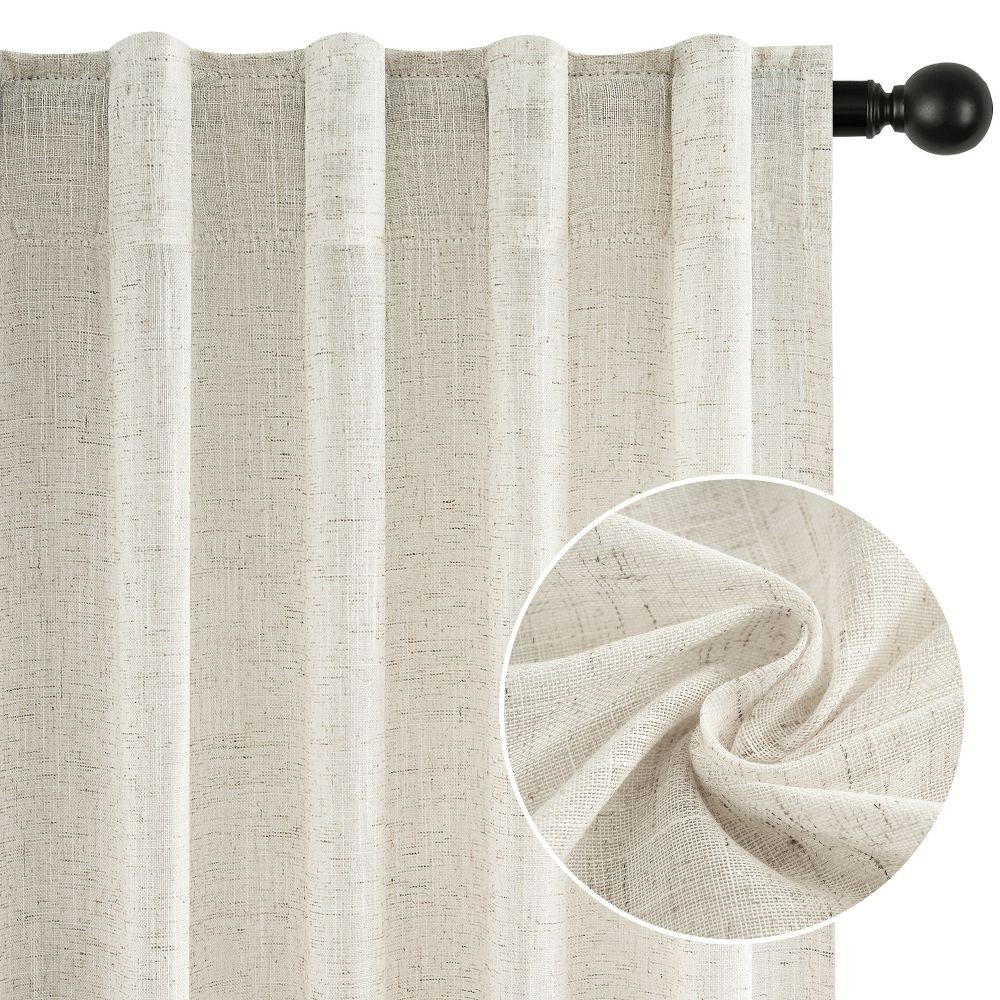 Natural Linen Sheer Curtains 84 Inches Long 2 Panels for Living Room