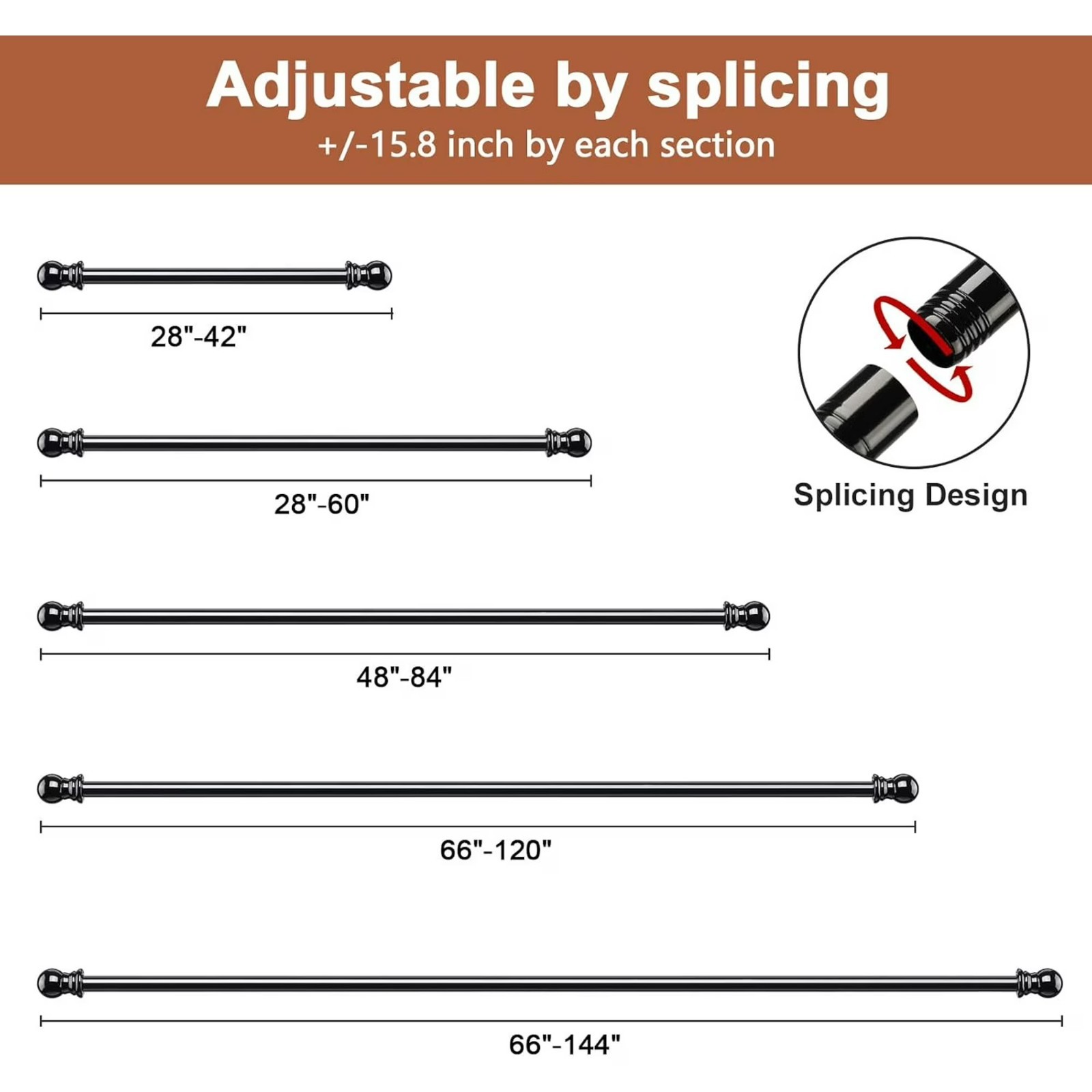 Matte Black Double Curtain Rods, 28 to 14 Inch, Heavy Duty 1-Inch Front and 5…