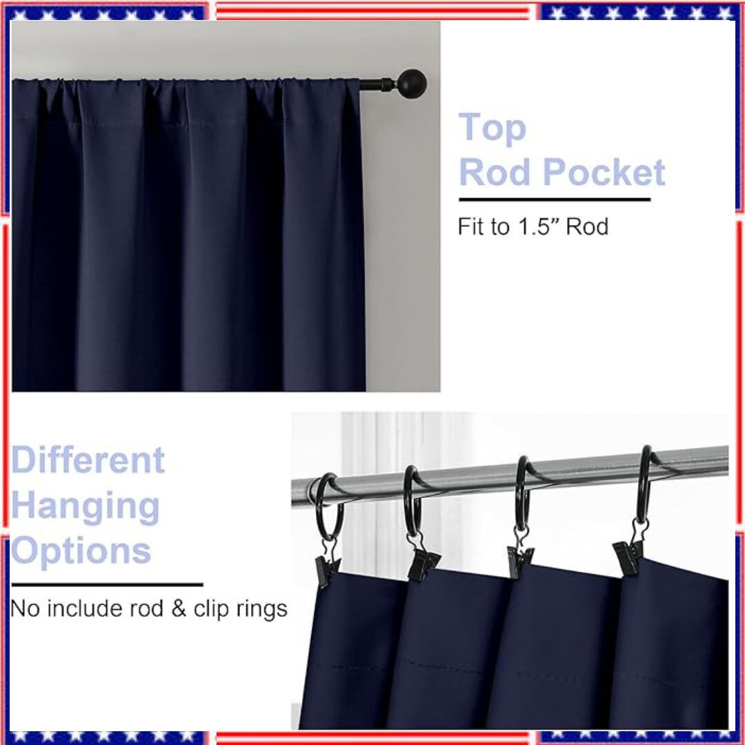 Kitchen Curtains 36″ Long for SMALL Window Short Drapes Navy BLUE 40 X 36 In