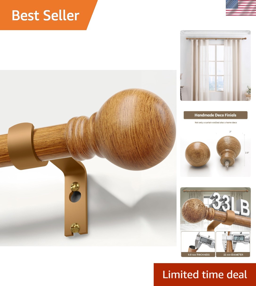 Bohemian Style Heavy Duty Curtain Rods – Adjustable from 72 to 144 Inches