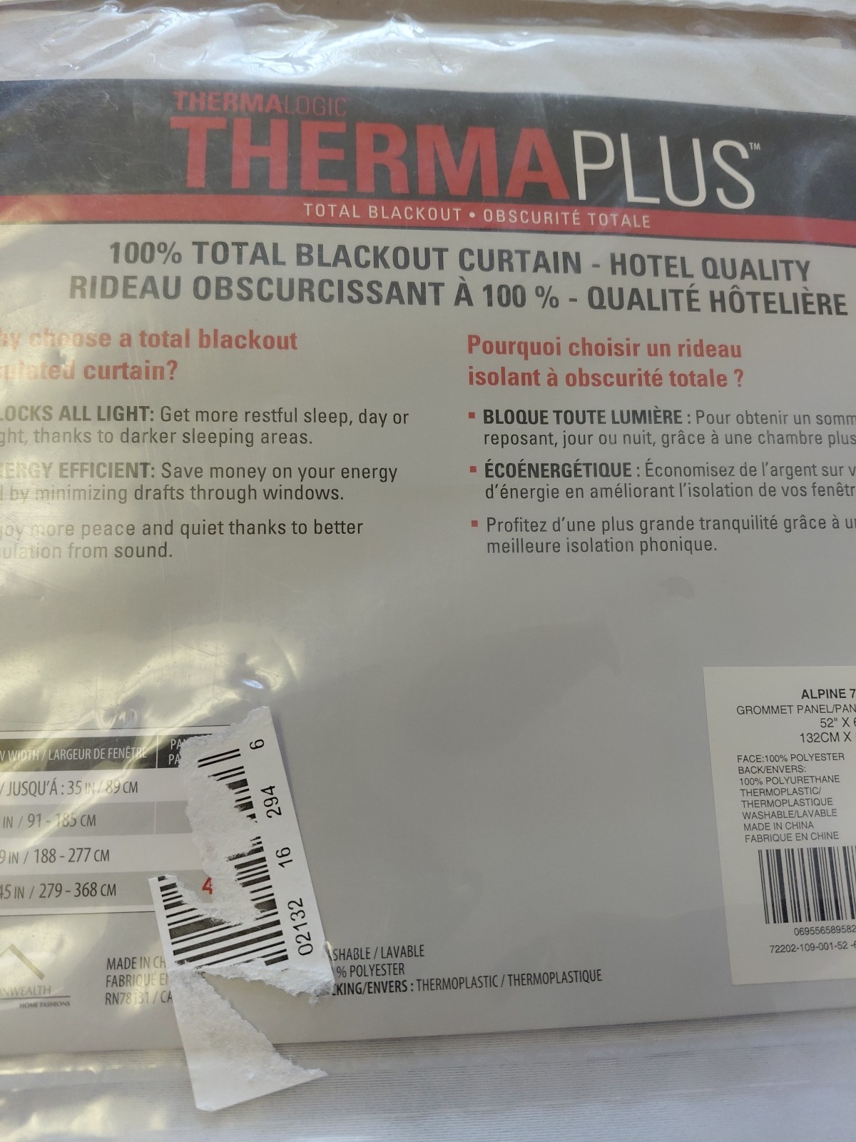THERMAL Plus Grommet Light-Filtering Curtain Panel 52in x 63in White
