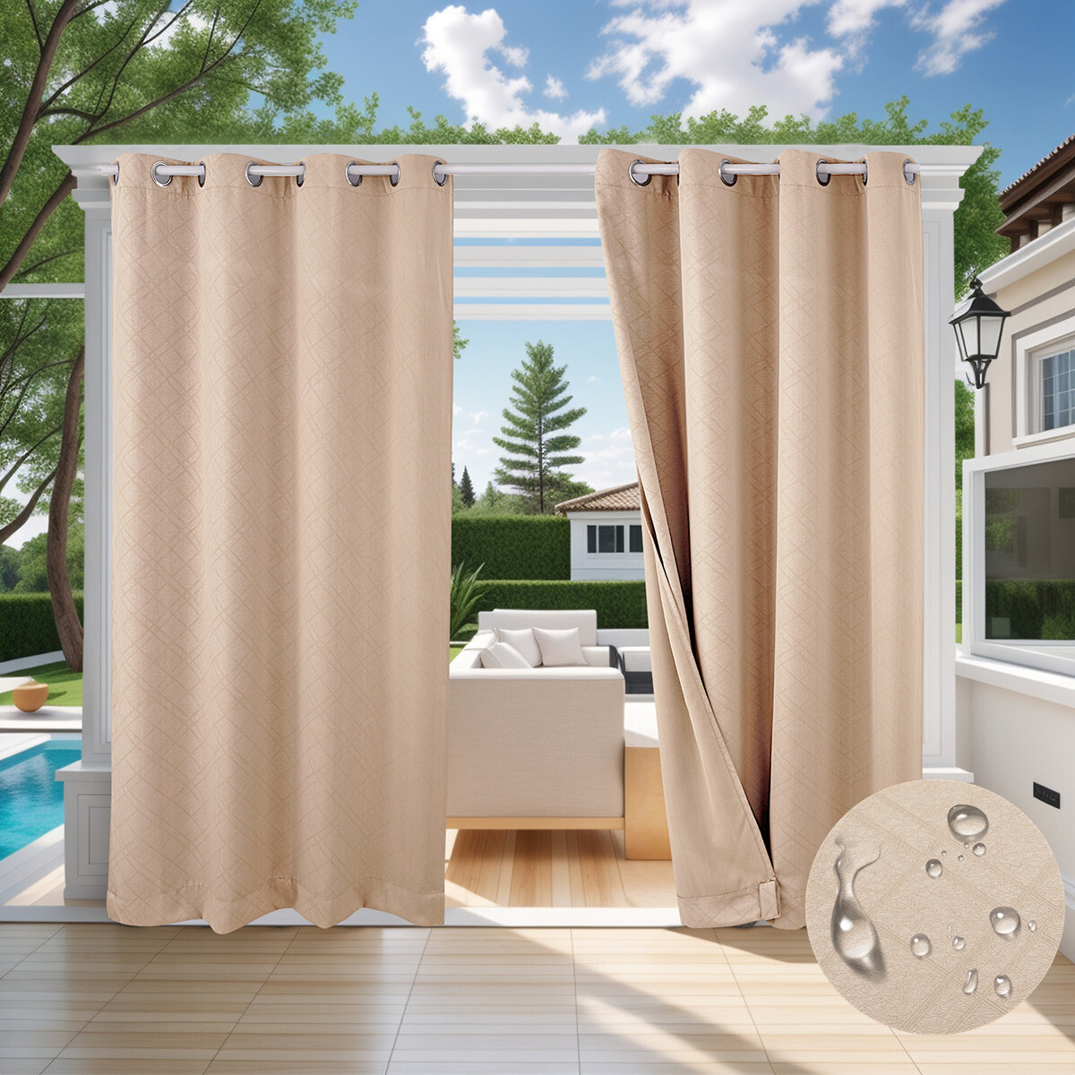 Single Panel Outdoor Curtains Waterproof Outside Privacy Curtains for Patio