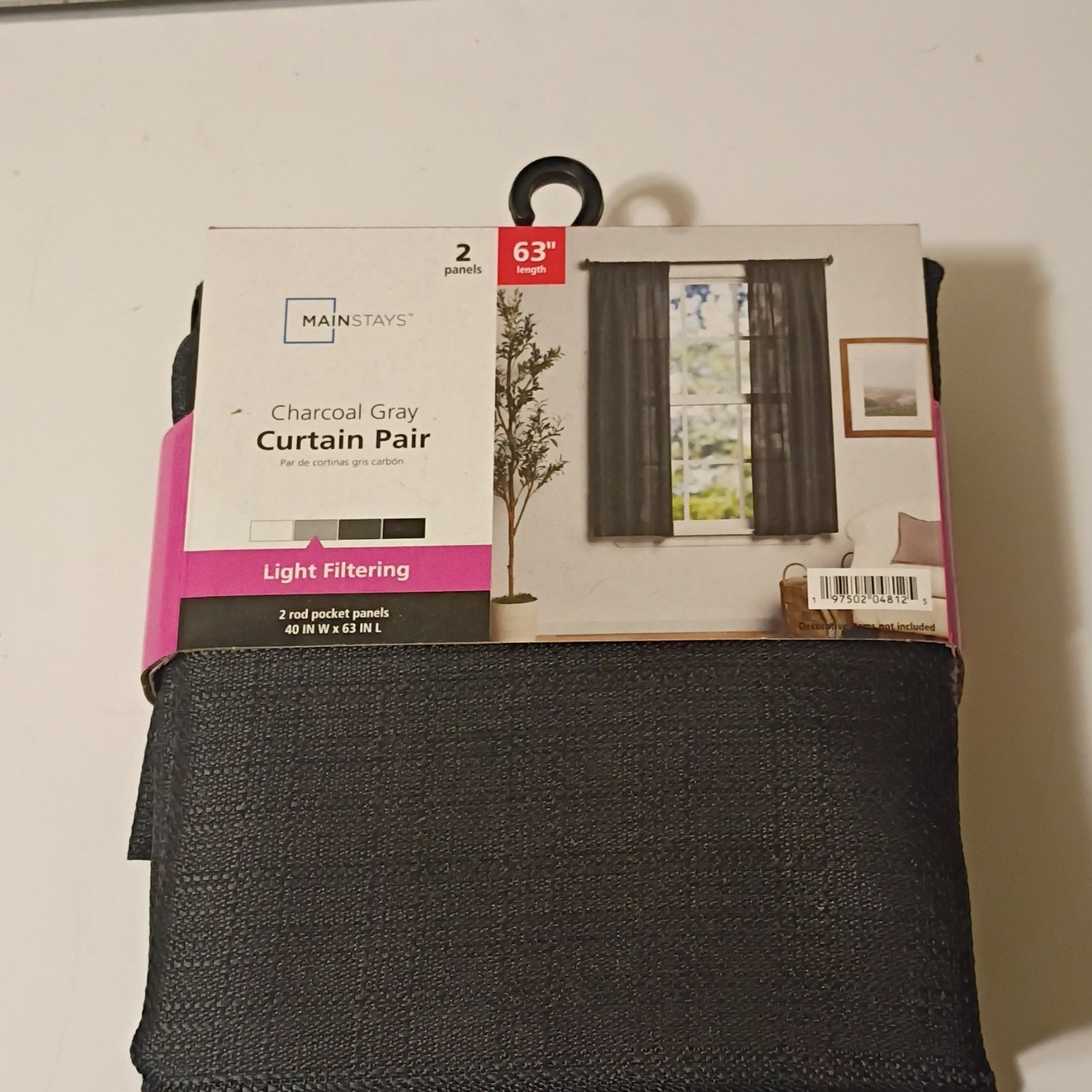 Mainstays Charcoal Gray Light Filtering Rod Pocket Curtain Panels 40×63