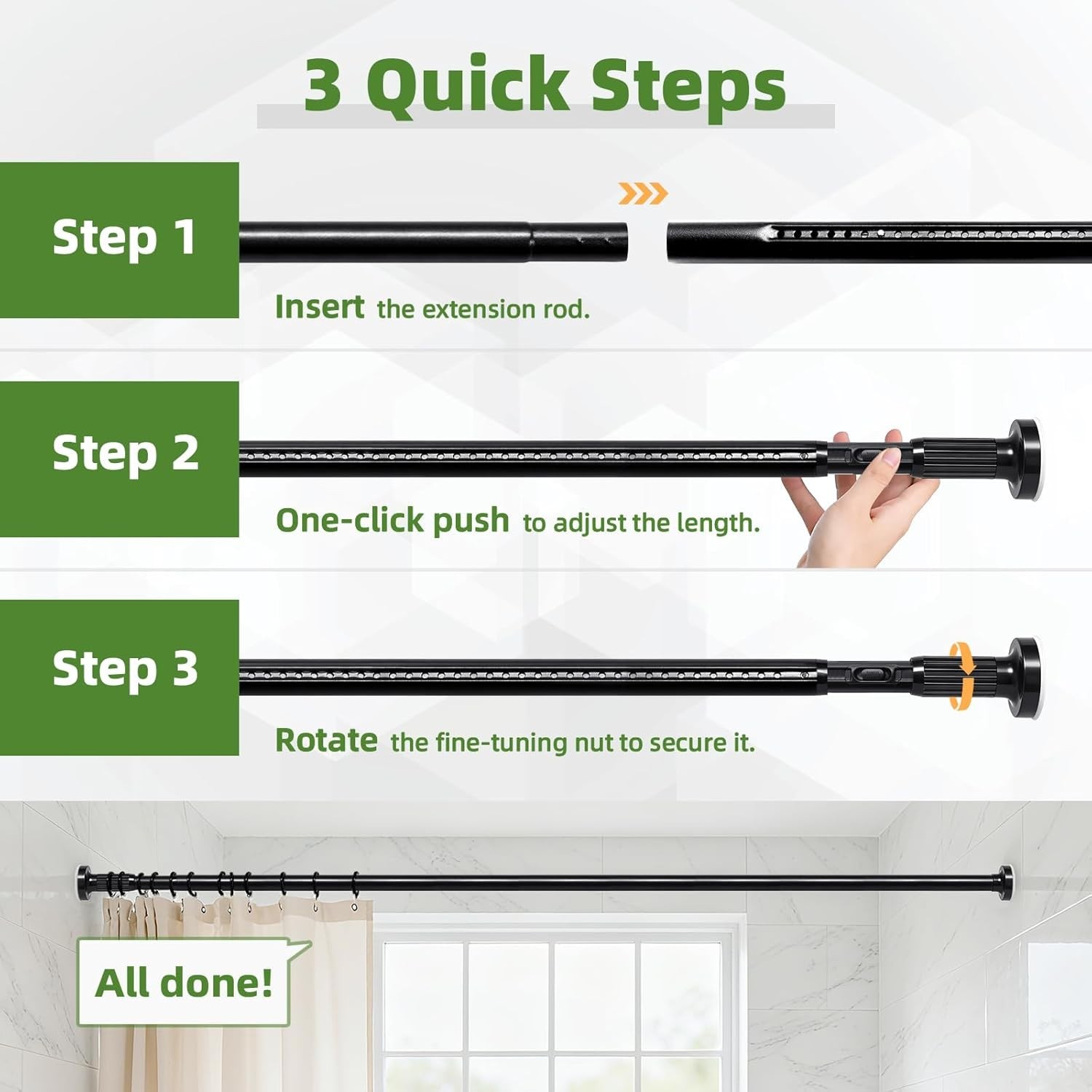 Heavy Duty Tension Curtain Rod 39-137″ (3.3-11ft) No Drilling Black