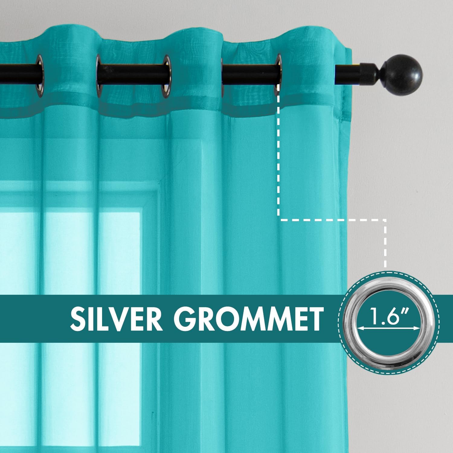 Solid Color Sheer Curtains 96 Inches Long 2 Panels Set – Elegant Lightweight Gro