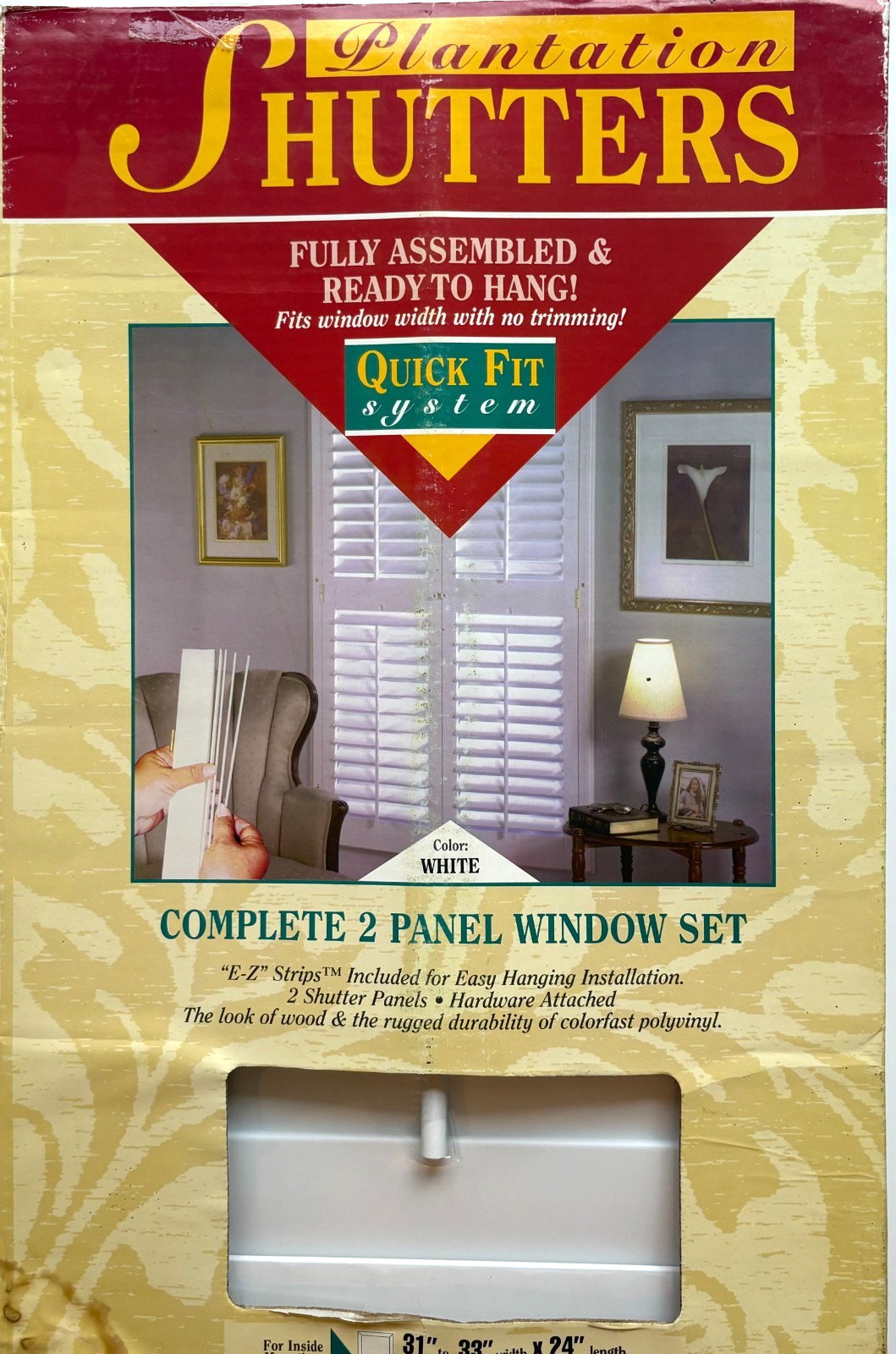 White Vinyl Interior Plantation Window Shutters 31″ to 33″ w x 24″ H. Cafe Style