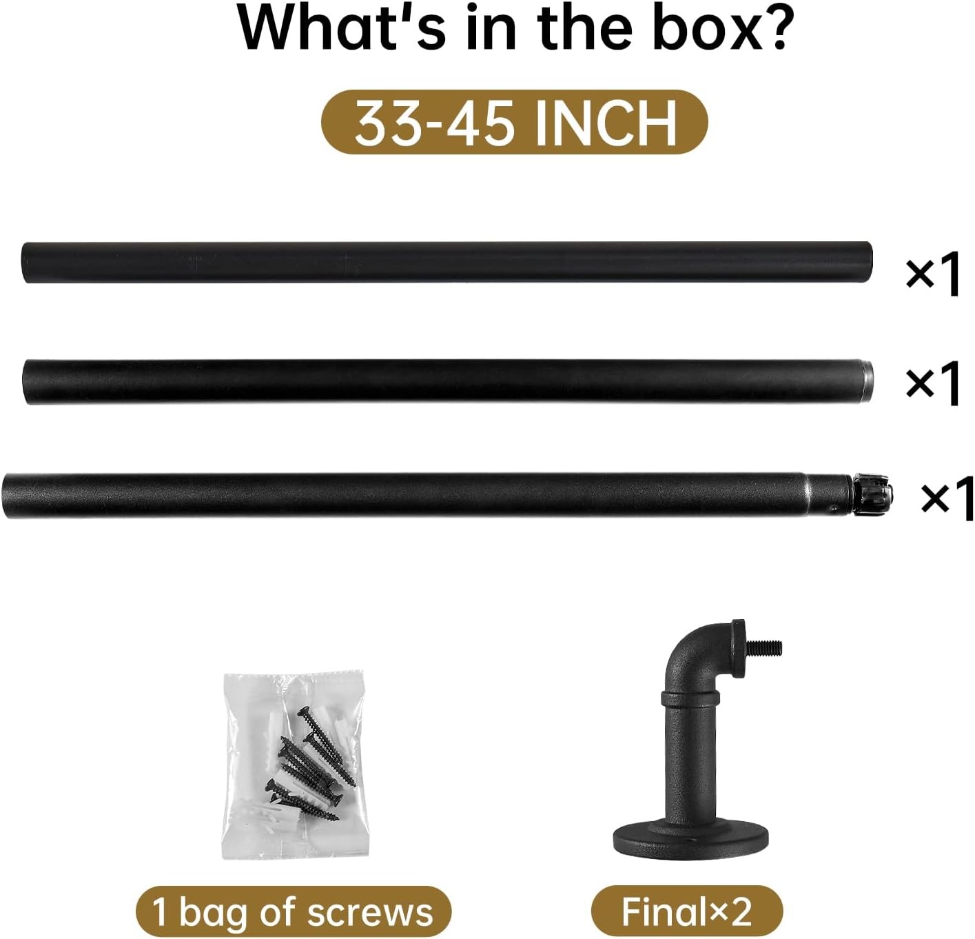 2 Pack Industrial Curtain Rods 33 to 45 Inches 5/8 Inch Diameter Black For