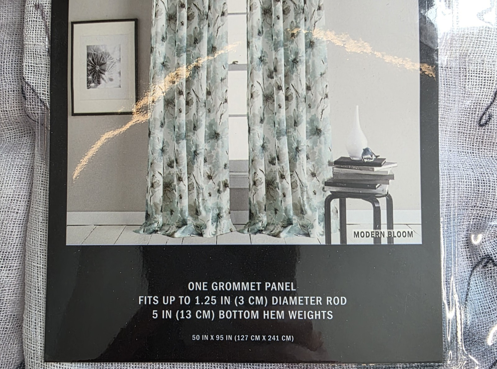 DKNY Modern Bloom Curtain Panel 50×95 Blue Gray Floral Grommet New 1 Panel