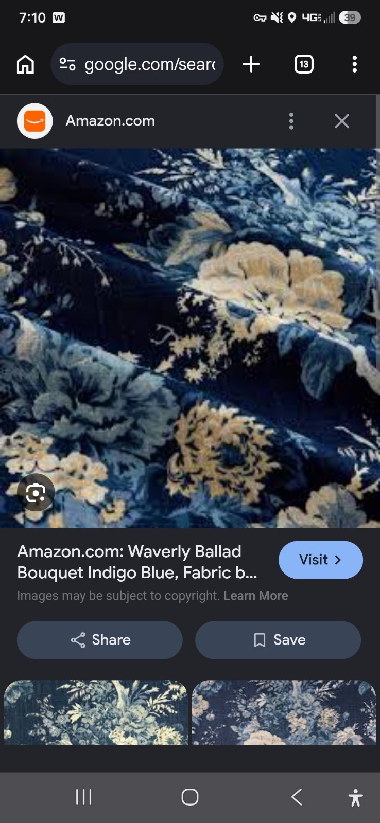 Waverly BALLAD BOUQUET Valance in Indigo Blue Floral FAIRFIELD 52×18 NEW
