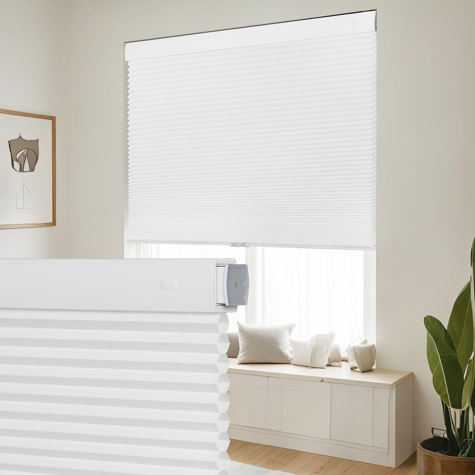 Seeye No Drill Cordless Cellular Shades Light Filtering Honeycomb Blinds For