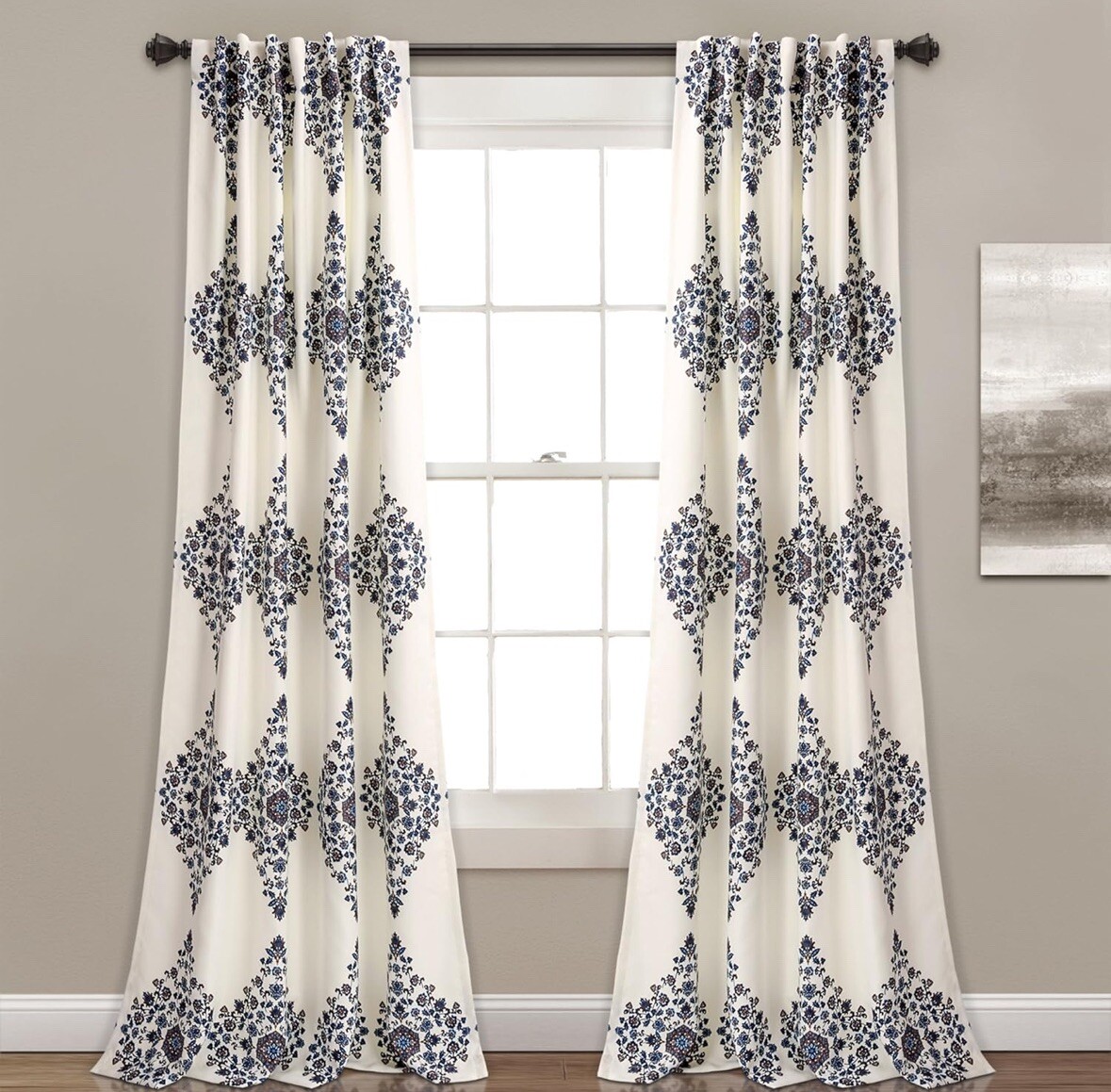 Lush Medallion Curtains Floral Light Filtering Cream Window Panel Pair 84×54