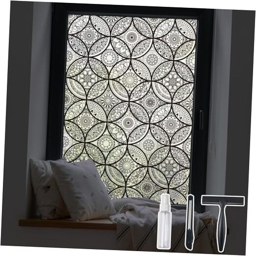 Boho Stained Glass Look Window Privacy 17.7″ x 78.7″ (with tools) Pure Black