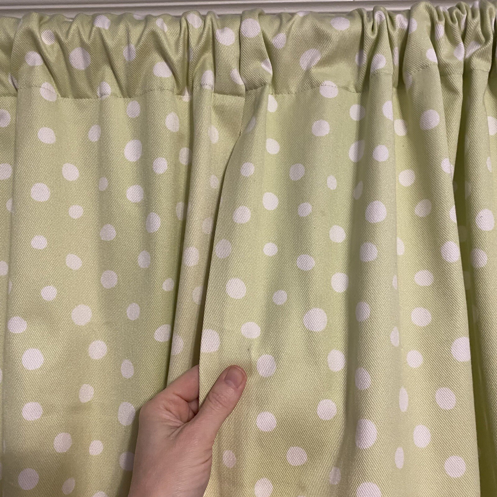 Pottery Barns Kids 44×63 in Lined Curtain Panels 2 Drapes Green White Polka Dot