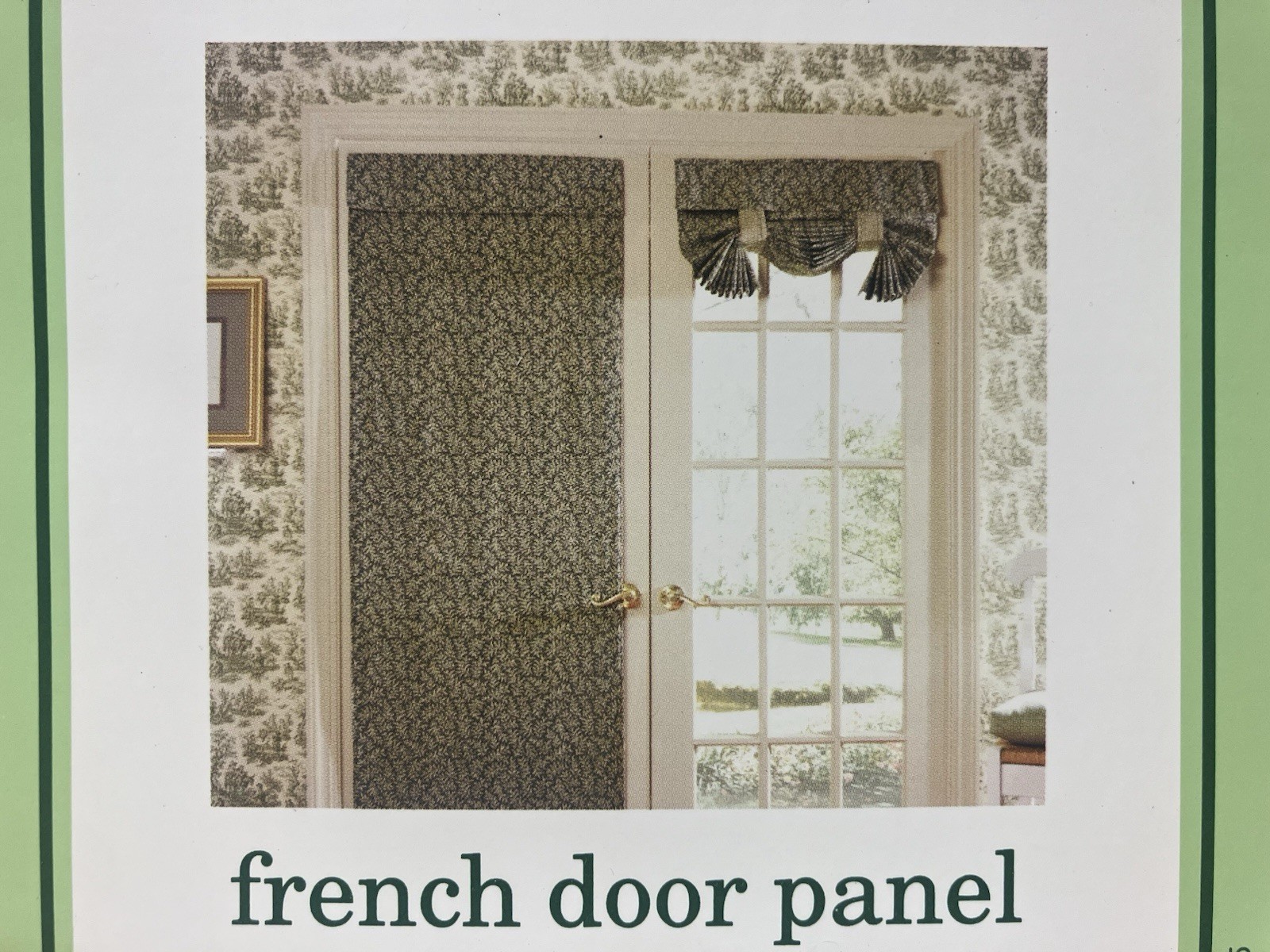 2 Waverly French Door Panel Green Fernwood Vintage Fern 26 x 68 Ticking Back New