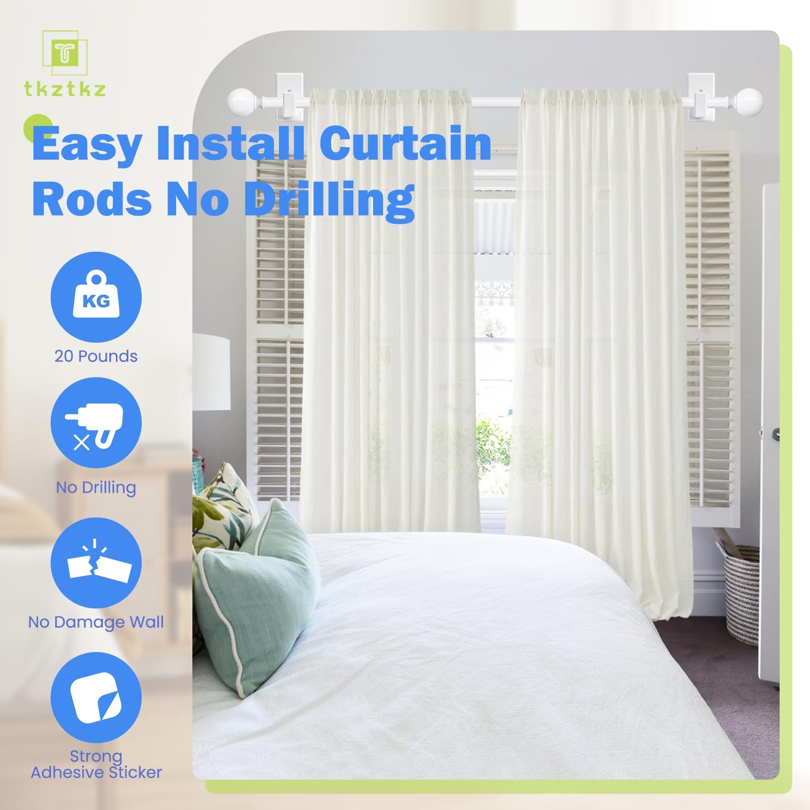 TKZTKZ Curtain Rods No Drilling, 32-45 Inch 32-45″（For 26-39″ windows）, White