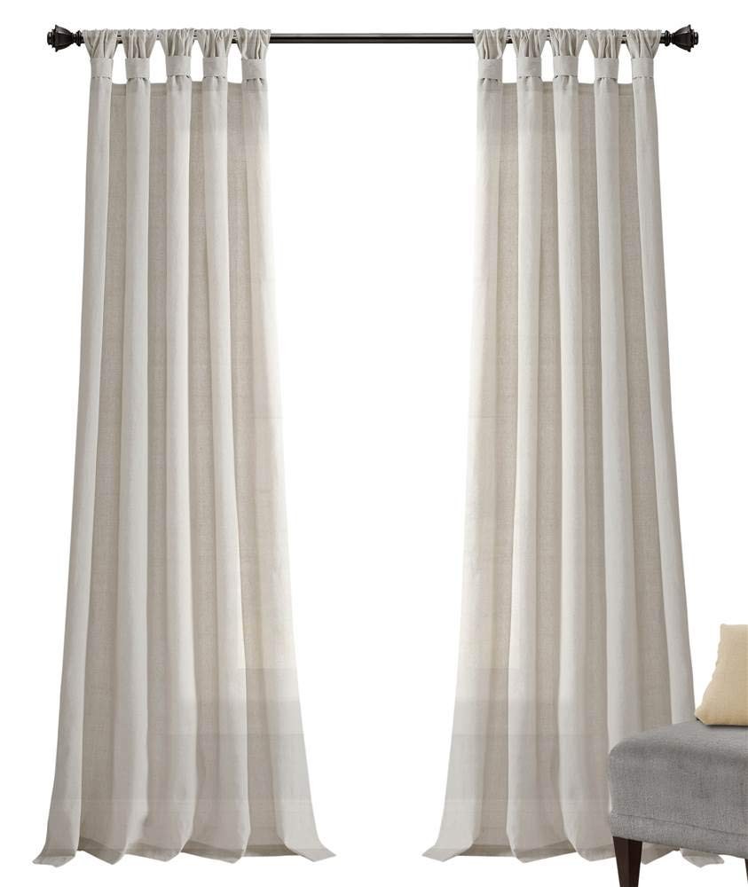 Burlap Knotted Tab-Top Window Curtain Panel Pair, 45″W x 84″L, Light Linen
