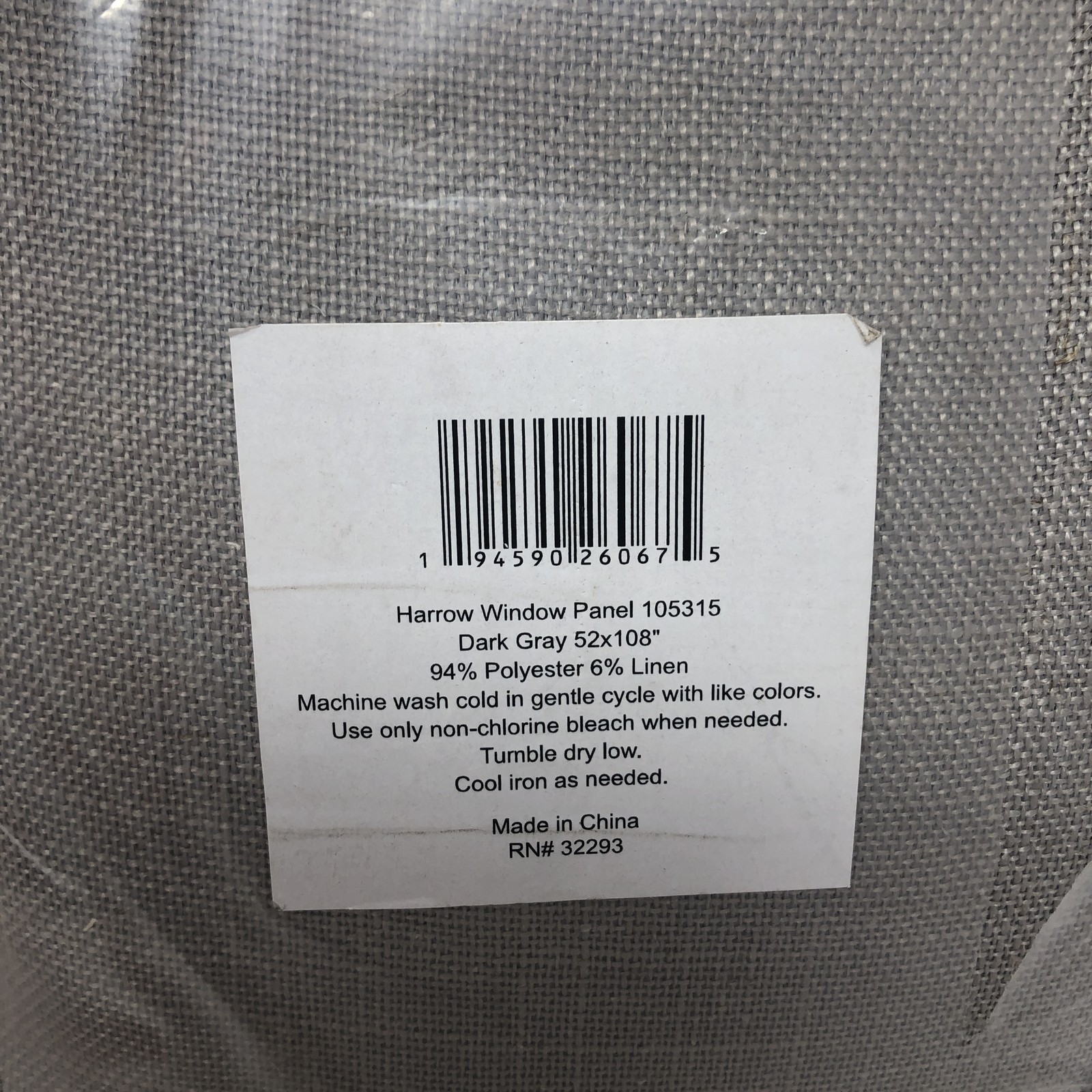 Harrow Window Panel Curtain 105315 Dark Gray 52 x 108″