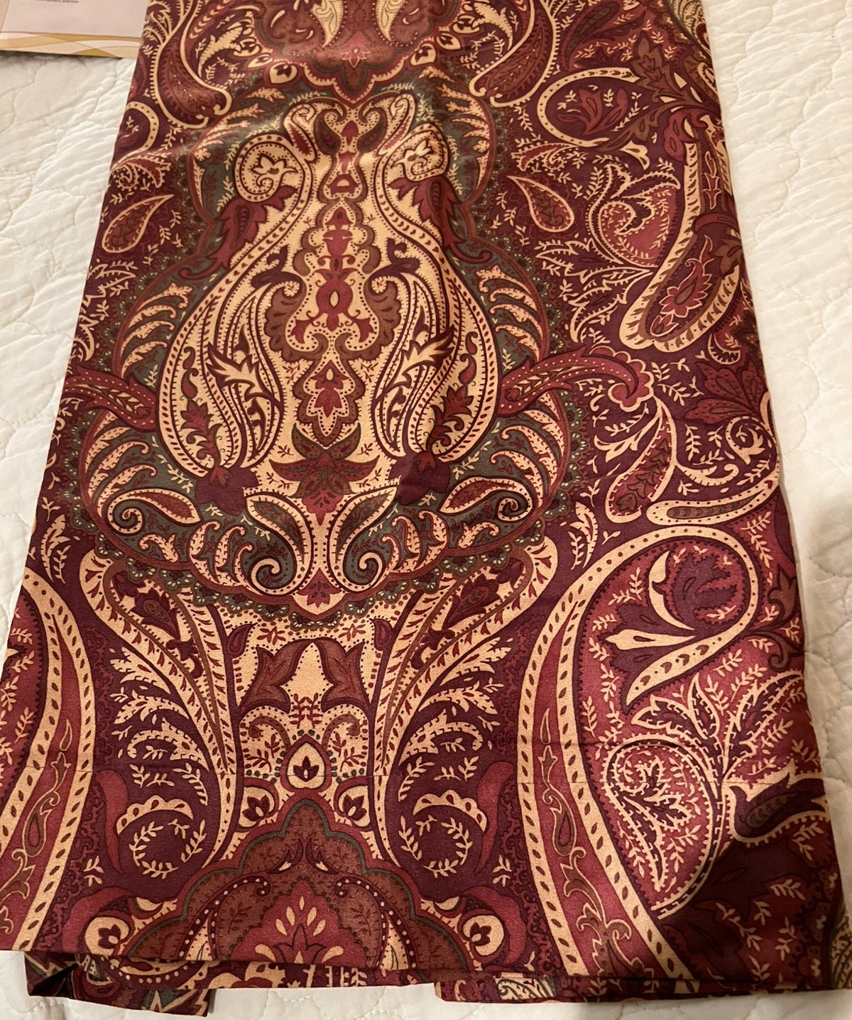 NIP 2 “Dabney” brick red paisley pattern poly tab top drapery panels, 53″Wx84″L