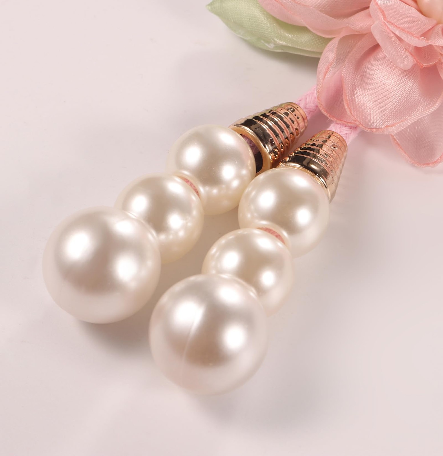 Adjustable Curtain Tiebacks， 4-Pack Hand-Woven Rope with Silk Flower & Pearl，…